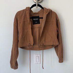 Corduroy cropped zipper hoodie